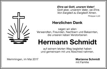 Traueranzeige von Hermann Schmidt von Memminger Zeitung