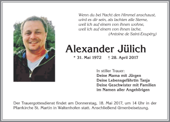 Traueranzeige von Alexander Jülich von Allgäuer Zeitung,Kempten