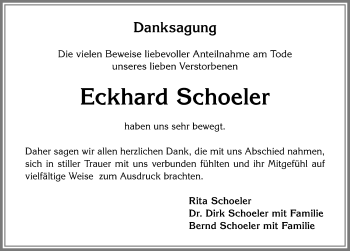 Traueranzeige von Eckhard Schoeler von Allgäuer Zeitung,Kempten