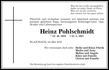 Traueranzeige von Heinz Pohlschmidt von Allgäuer Anzeigeblatt