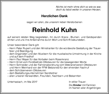 Traueranzeige von Reinhold Kuhn von Memminger Zeitung