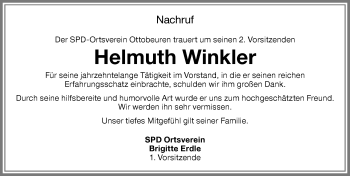 Traueranzeige von Helmuth Winkler von Memminger Zeitung