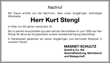 Traueranzeige von Kurt Stengl von Memminger Zeitung