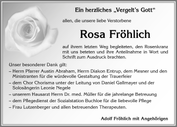 Traueranzeige von Rosa Fröhlich von Allgäuer Zeitung, Kaufbeuren/Buchloe