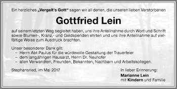 Traueranzeige von Gottfried Lein von Memminger Zeitung