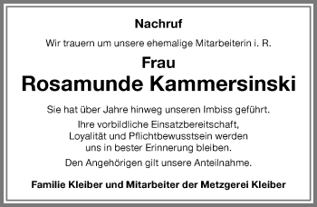 Traueranzeige von Rosamunde Kammersinski von Memminger Zeitung