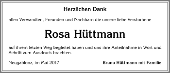 Traueranzeige von Rosa Hüttmann von Allgäuer Zeitung, Kaufbeuren/Buchloe
