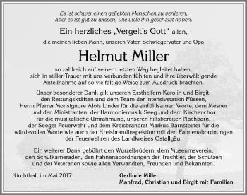 Traueranzeige von Helmut Miller von Allgäuer Zeitung, Füssen