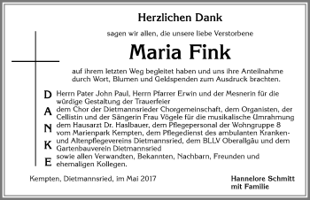 Traueranzeige von Maria Fink von Allgäuer Zeitung,Kempten