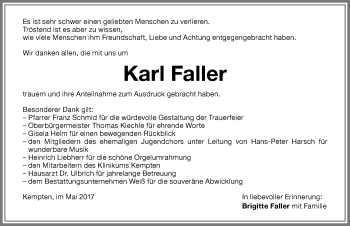 Traueranzeige von Karl Faller von Allgäuer Zeitung,Kempten