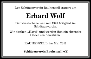 Traueranzeige von Erhard Wolf von Allgäuer Anzeigeblatt