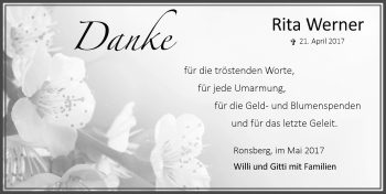 Traueranzeige von Rita Werner von Allgäuer Zeitung, Marktoberdorf