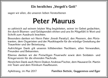 Traueranzeige von Peter Maurus von Allgäuer Zeitung, Kaufbeuren/Buchloe