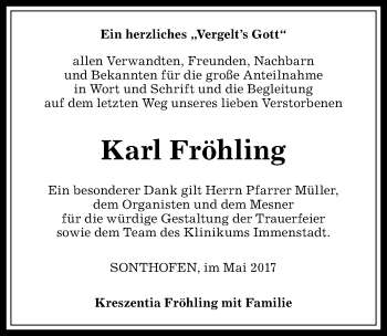 Traueranzeige von Karl Fröhling von Allgäuer Anzeigeblatt