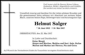 Traueranzeige von Helmut Salger von Allgäuer Anzeigeblatt