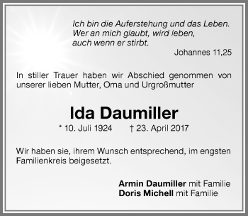 Traueranzeige von Ida Daumiller von Memminger Zeitung