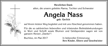 Traueranzeige von Angela Nass von Allgäuer Zeitung, Kaufbeuren/Buchloe