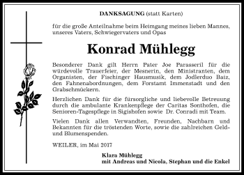 Traueranzeige von Konrad Mühlegg von Allgäuer Anzeigeblatt
