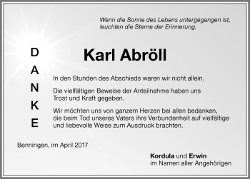 Traueranzeige von Karl Abröll von Memminger Zeitung
