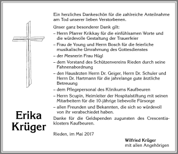 Traueranzeige von Erika Krüger von Allgäuer Zeitung, Kaufbeuren/Buchloe