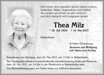 Traueranzeige von Thea Milz von Allgäuer Zeitung,Kempten