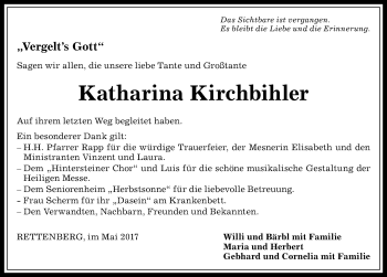 Traueranzeige von Katharina Kirchbihler von Allgäuer Anzeigeblatt