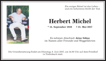 Traueranzeige von Herbert Michel von Allgäuer Anzeigeblatt