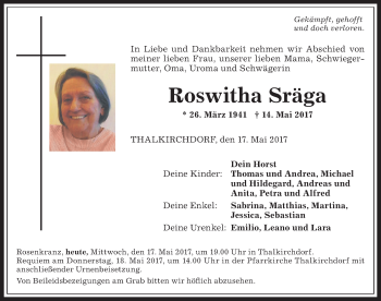 Traueranzeige von Roswitha Sräga von Allgäuer Anzeigeblatt
