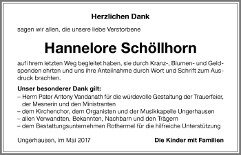 Traueranzeige von Hannelore Schöllhorn von Memminger Zeitung