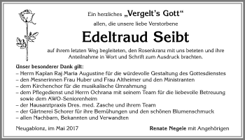 Traueranzeige von Edeltraud Seibt von Allgäuer Zeitung, Kaufbeuren/Buchloe