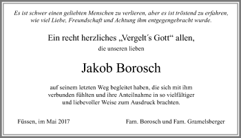 Traueranzeige von Jakob Borosch von Allgäuer Zeitung, Füssen