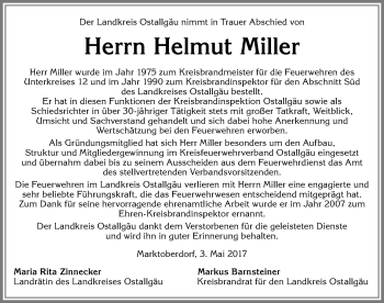 Traueranzeige von Helmut Miller von Allgäuer Zeitung