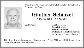 Traueranzeige von Günther Schinzel von Allgäuer Zeitung,Kempten
