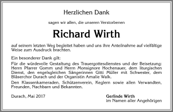 Traueranzeige von Richard Wirth von Allgäuer Zeitung,Kempten