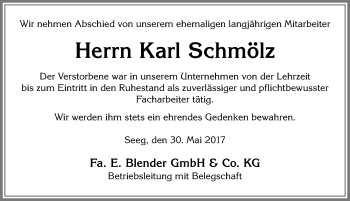 Traueranzeige von Karl Schmölz von Allgäuer Zeitung, Füssen