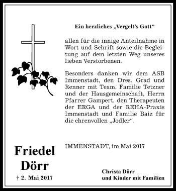 Traueranzeige von Friedel Dörr von Allgäuer Anzeigeblatt