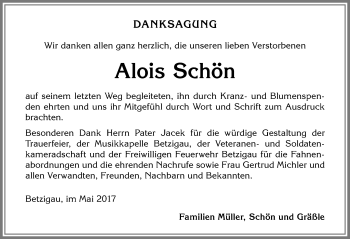 Traueranzeige von Alois Schön von Allgäuer Zeitung,Kempten