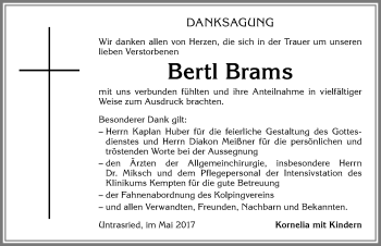 Traueranzeige von Bertl Brams von Allgäuer Zeitung,Kempten