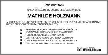 Traueranzeige von Mathilde Holzmann von Memminger Zeitung