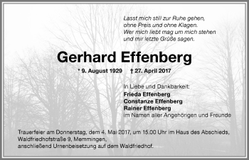 Traueranzeige von Gerhard Effenberg von Memminger Zeitung