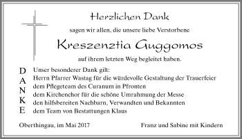 Traueranzeige von Kreszenztia Guggomos von Allgäuer Zeitung, Marktoberdorf