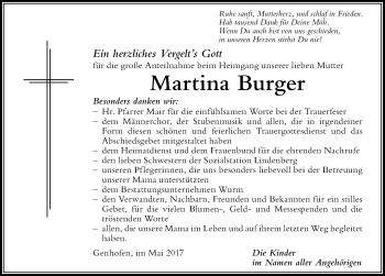 Traueranzeige von Martina Burger von Allgäuer Zeitung