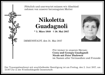Traueranzeige von Nikoletta Guadagnoli von Allgäuer Anzeigeblatt