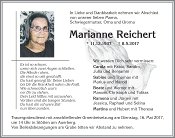 Traueranzeige von Marianne Reichert von Allgäuer Zeitung, Marktoberdorf