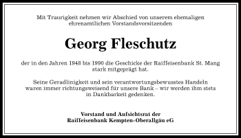 Traueranzeige von Georg Fleschutz von Allgäuer Zeitung,Kempten