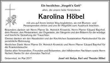 Traueranzeige von Karolina Höbel von Allgäuer Zeitung, Marktoberdorf