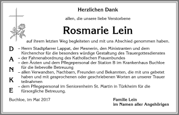 Traueranzeige von Rosmarie Lein von Allgäuer Zeitung, Kaufbeuren/Buchloe