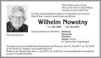 Traueranzeige von Wilhelm Nowotny von Allgäuer Zeitung, Kaufbeuren/Buchloe