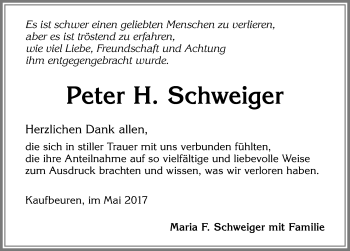 Traueranzeige von Peter Schweiger von Allgäuer Zeitung, Kaufbeuren/Buchloe