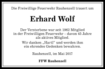 Traueranzeige von Erhard Wolf von Allgäuer Anzeigeblatt